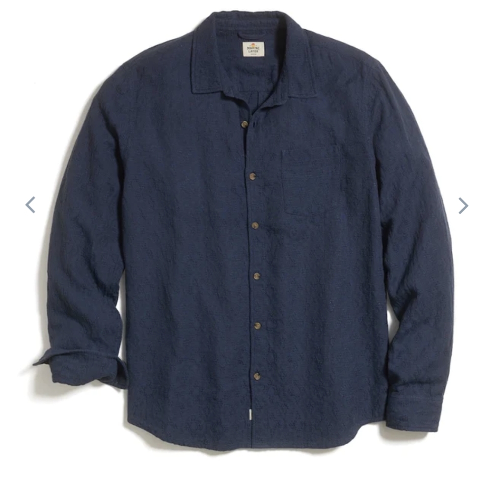 Marine Layer - Theo textured cotton button down in vintage indigo - MSRP $128